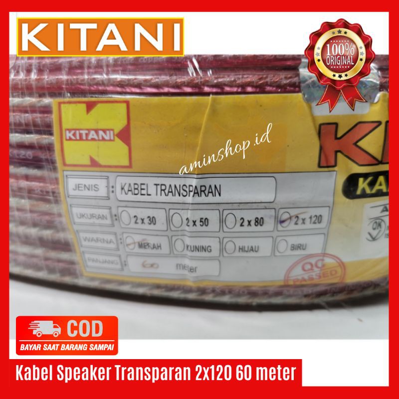 Kabel Speaker Transparan 2x120 Merk Kitani 60 Meter