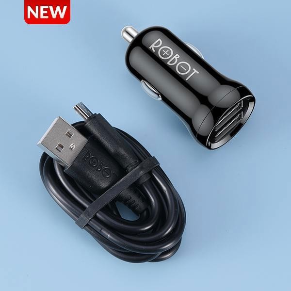 Robot RT-C07 2.4A Dual USB Car Charger Saver Mobil + Cable Data Micro