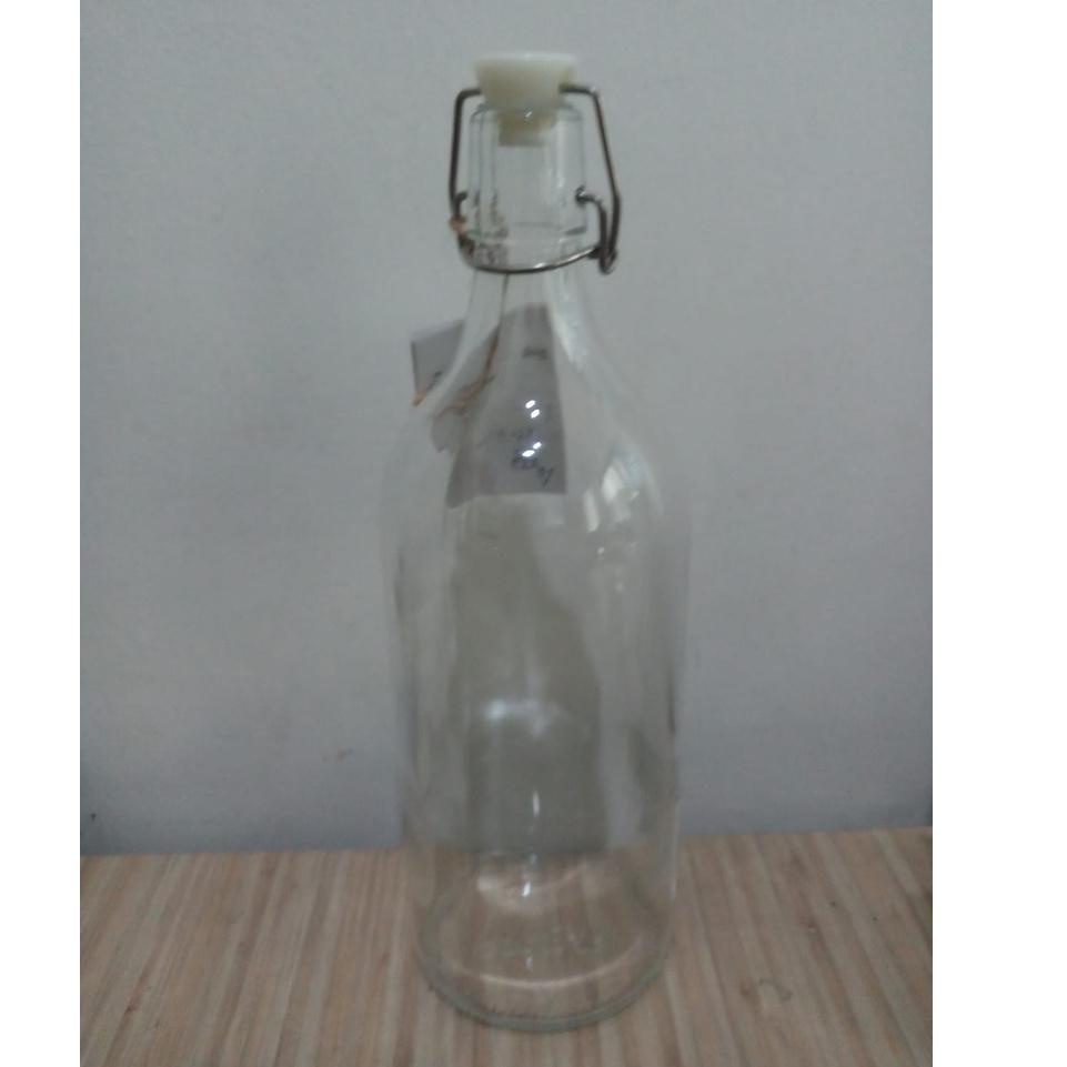 Botol minum 1 liter kaca Botol dengan penutup, kaca bening, 1 L 8H3