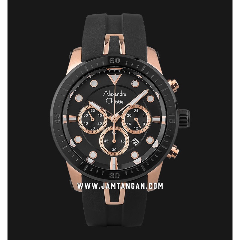 Alexandre Christie AC 6533 MC RBRBA Men Chronograph Black Dial Black Rubber Strap