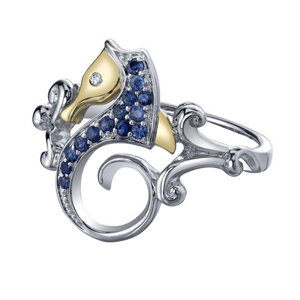 Hu Hu Hu Hu Hu Alat Bantu Pasang Kacamata♡ Cincin Lapis Silver Model Kuda Laut Dengan Berlian Imitasi Warna Biru Untuk Wanita