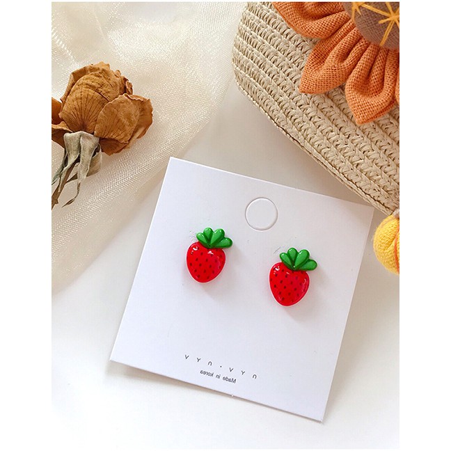 LRC Anting Tusuk Fashion Red S925 Silver Needle Fruit Earrings Earrings F71856