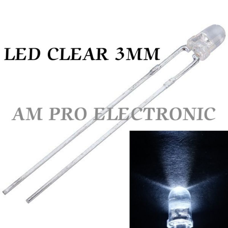 100pcs Lampu Led Clear 3mm Putih