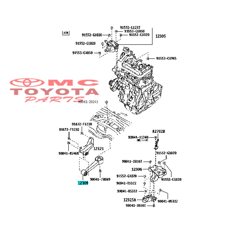 Dudukan Batang Mesin / Rod Subb-Assy Belakang Agya Ayla 12309-BZ070