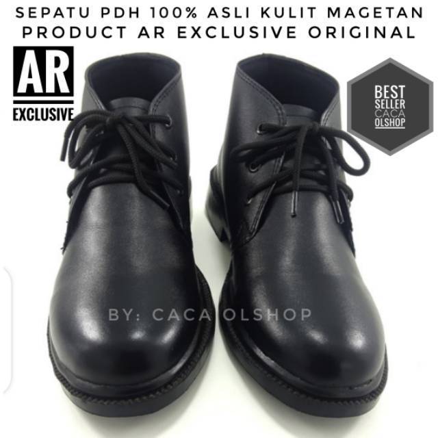 AR Exclusive Sepatu PDH Tali Hitam Dove 100% Kulit Asli Magetan Original TNI POLRI Satpam Security