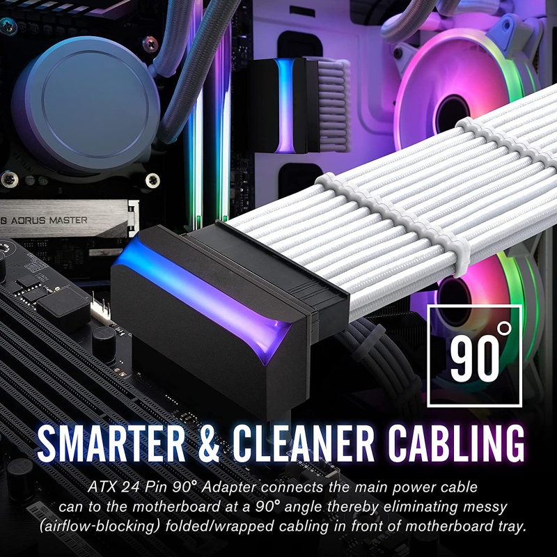 Btsg 5V Motherboard ARGB SYNC Steering Untuk Kepala Untuk Mainboard Komputer ATX Power Supply Konektor 24P Ke 90derajat Steer