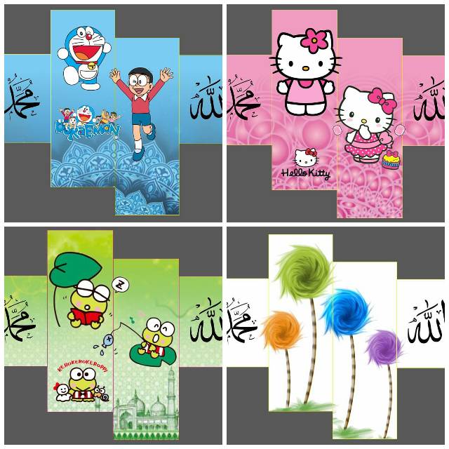 Hiasan Dinding Kaligrafi dan Karakter Doraemon,  Hello Kitty,  Keroppi,  Bunga