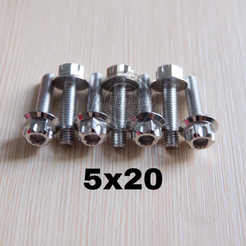 baut probolt 5x20 mm stainless new model drat 8 panjang 2 cm 8 silver gs1 gear 2 kunci belimbing heng