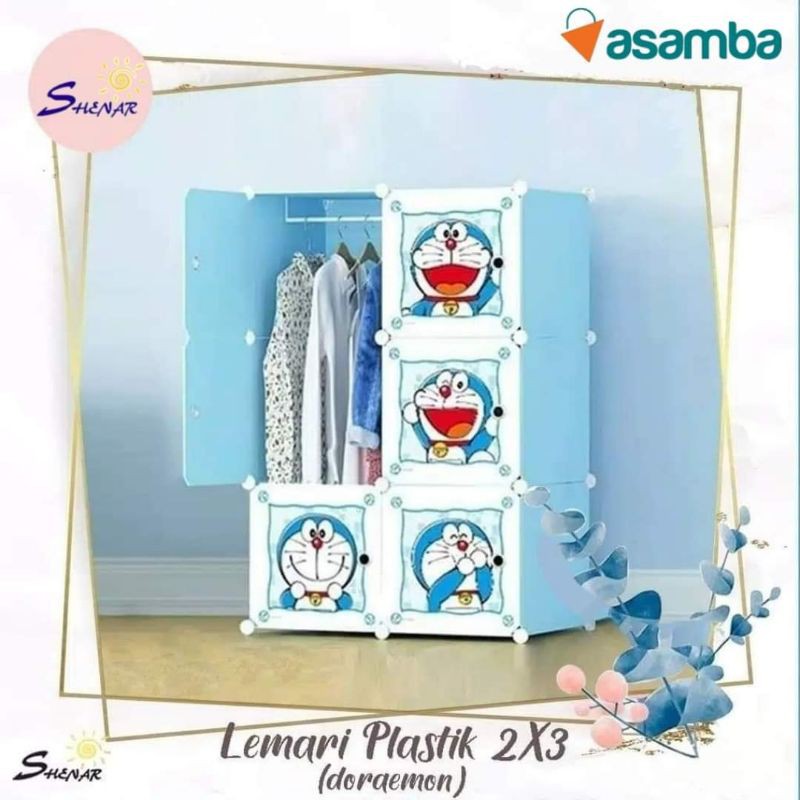Lemari Pakaian Portable 6 Pintu Doraemon (2x3) Shenar Rak Lemari Plastik 6 Kolom