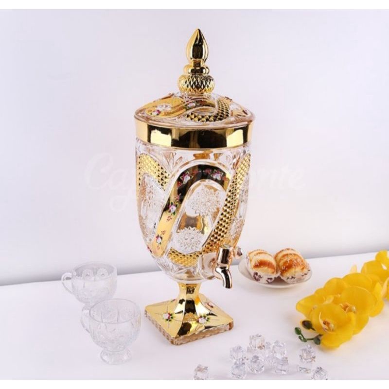 Dispenser/Tempat Air Minuman kaca /memiliki corak yang indah dan mewah Capodimonte 5L(gold/Clear) go