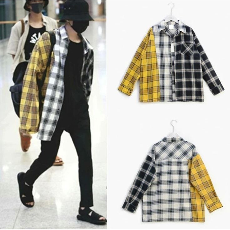 SUGA BTS Kemeja kotak-kotak KPOP Plaid Blouse Korea casual color