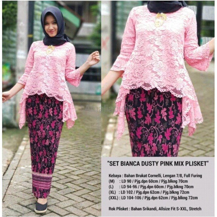 Bianca Set Brukat Terlaris Dusty Pink Rok Plisket Pepaya Fanta