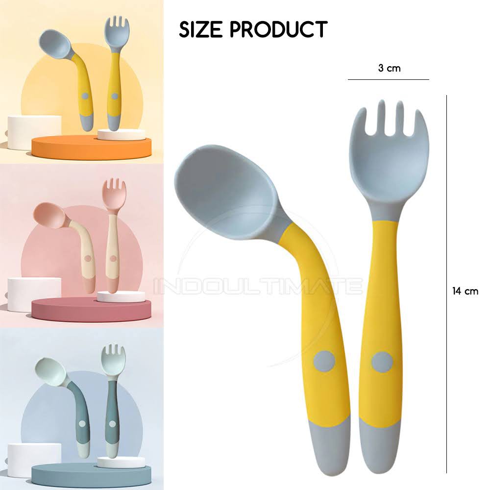 2in1 Sendok + Garpu Makan Anak Bayi Sendok Makan Elastis Sendok Silicone Sendok Garpu Silikon SDB-04