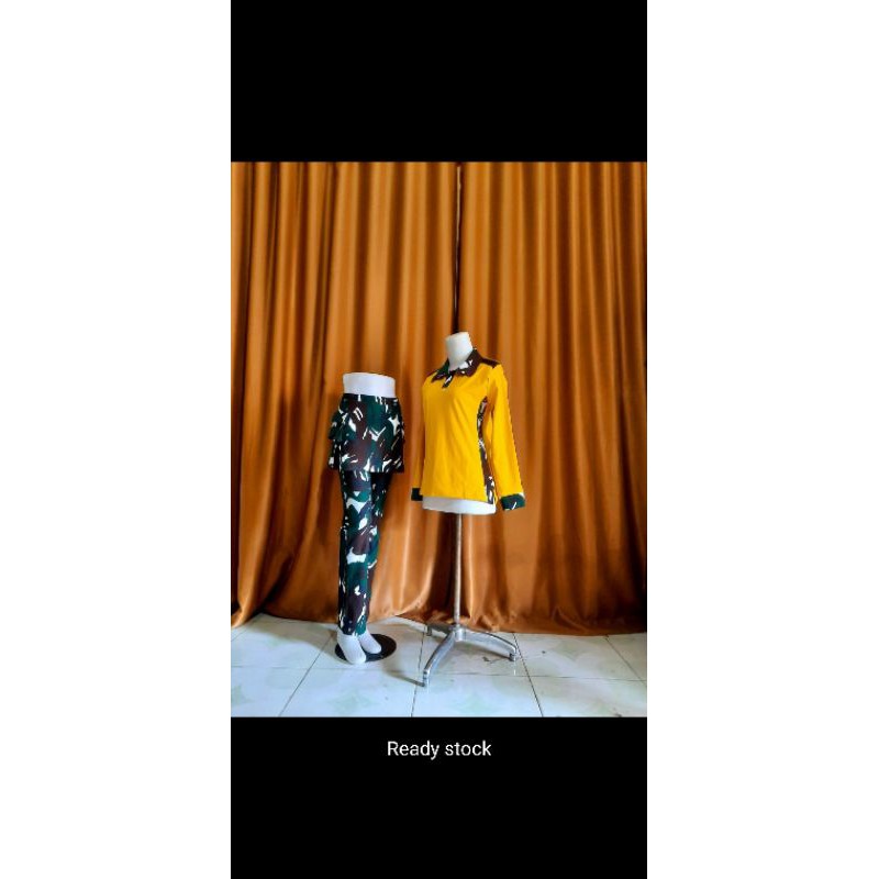 Setelan army motif kuning pink baju olahraga senam erobik Zumba