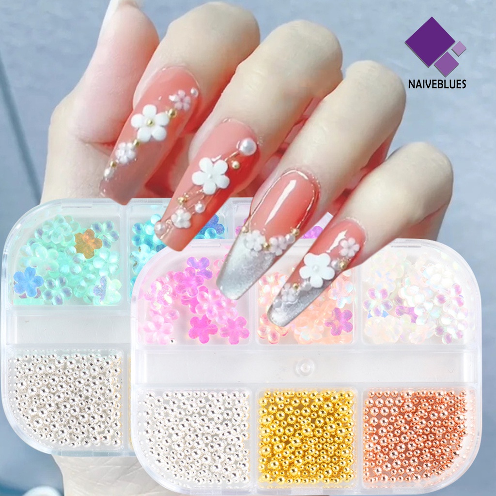 Naiveblue &gt; 6 Sekat / Kotak Bunga Kecil Ringan Dengan Bola Baja Untuk Dekorasi Nail Art Wanita