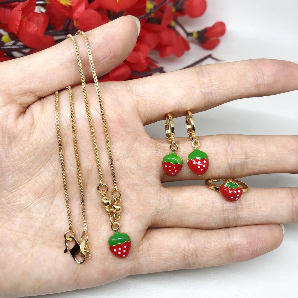 Xuping Anak Set Kalung Anting Cincin Strawberry - BS006