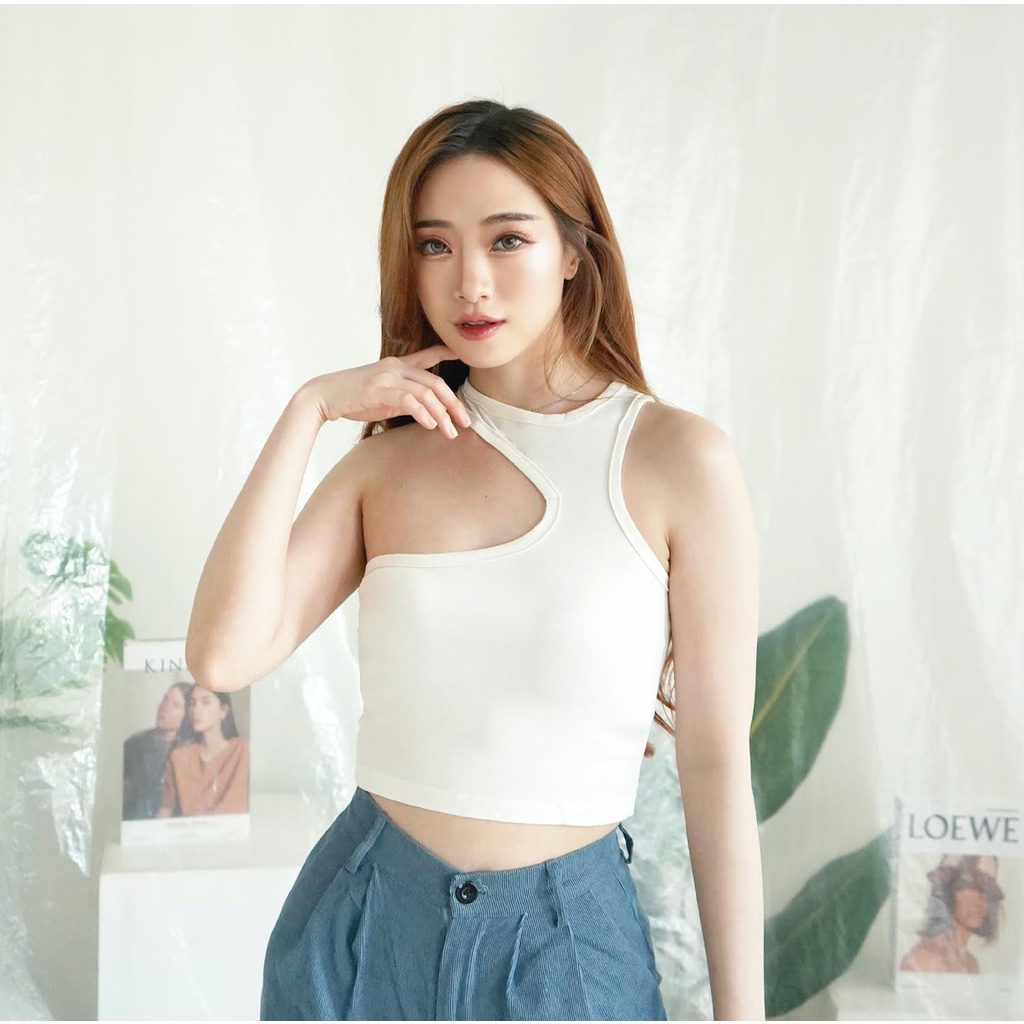 Crop Tank Top Korean Tanktop One-Shoulder Tengtop 109