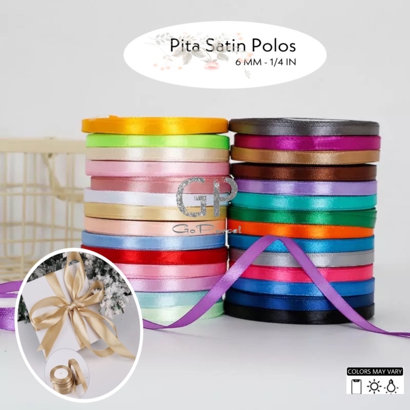 ( Rol 20 Yard ) PITA SATIN 6MM ( 1/4 IN ) POLOS 0.25 INCH - SATEEN RIBBON - PITA KADO 0.6 CM