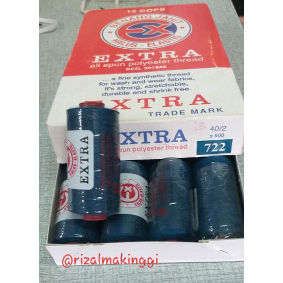 benang jahit extra biru tua (722)500yards