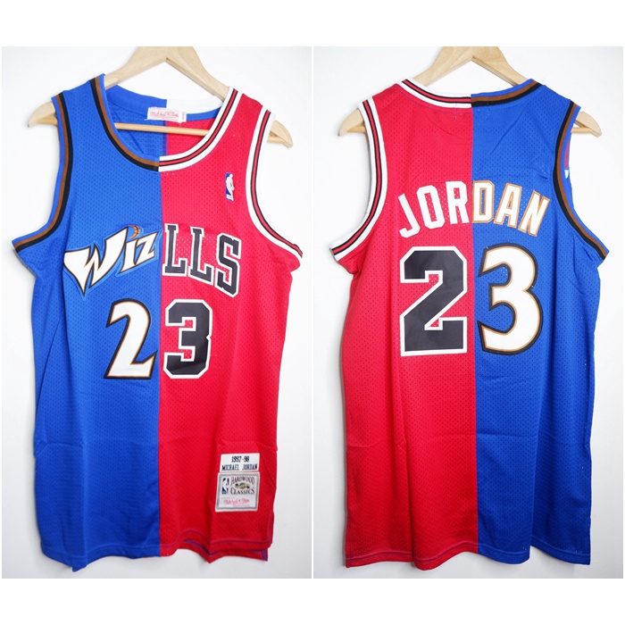 JERSEY BASKET NBA SPECIAL SPLIT WIZARDS x BULLS #23 MICHAEL JORDAN BIRU MERAH MITCHELL&NESS