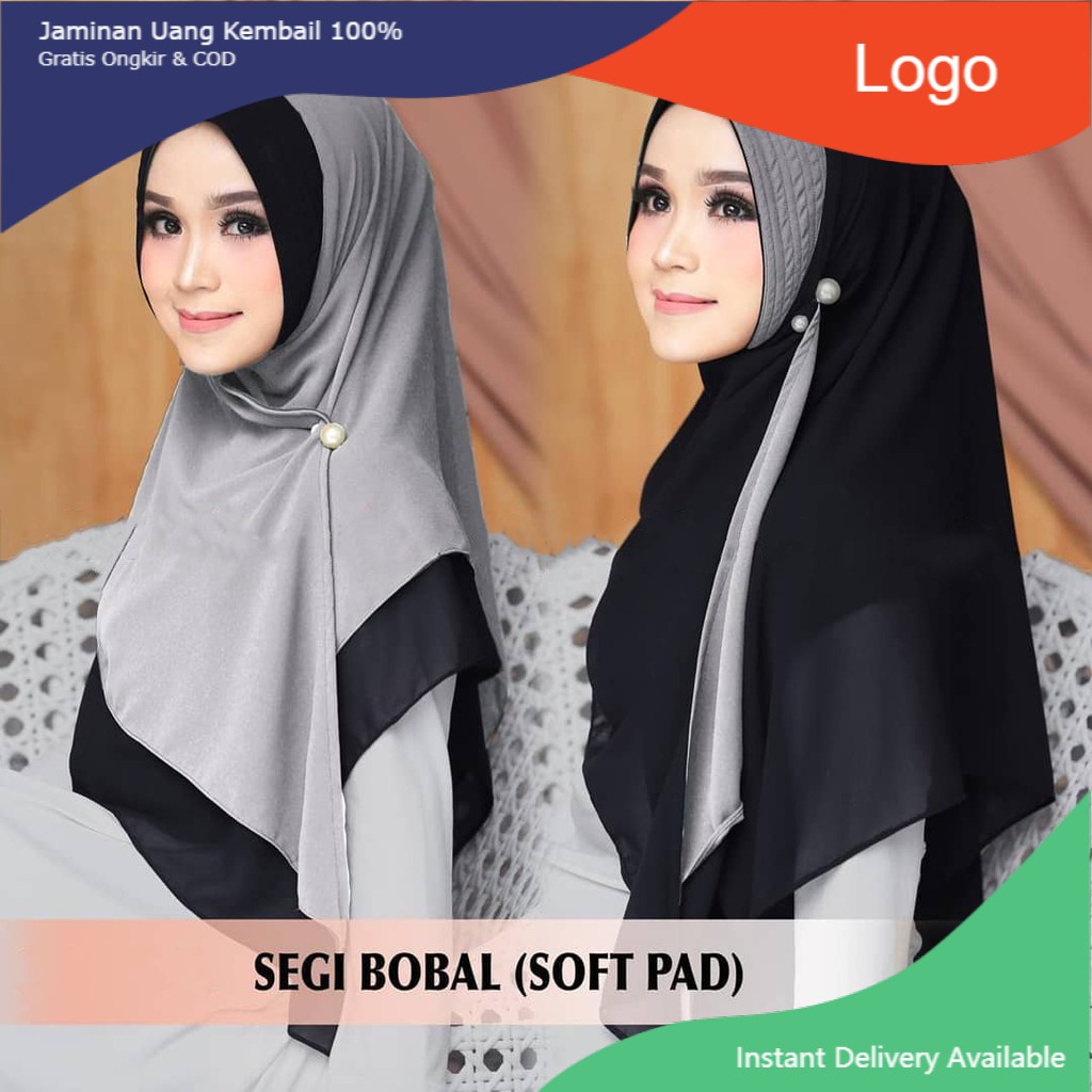 BOBAL HIJAB SEGITIGA DEQIARA BOLAK BALIK DIAMOND ORIGINAL 2 WARNA SOFT PET PASMINA