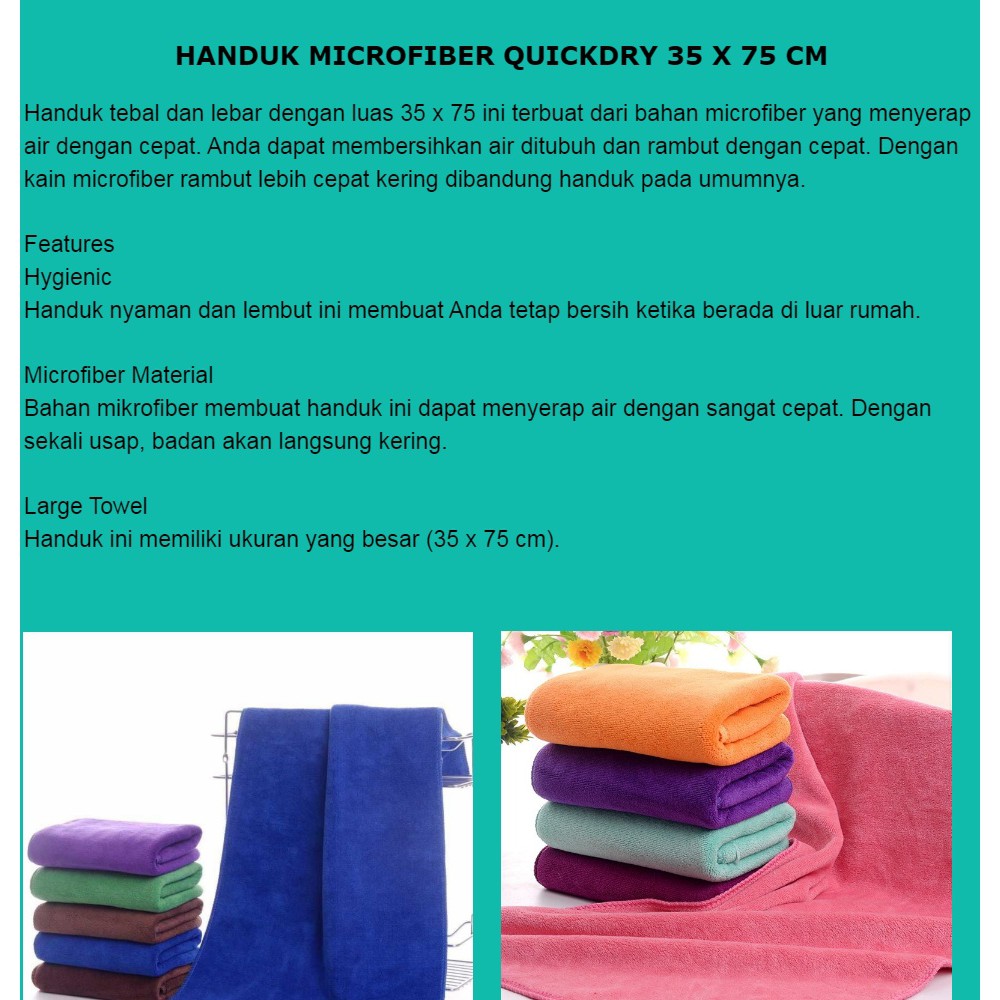 Terbaru!! Quickdry Handuk Microfiber Ukuran Kecil 35 x 75 cm