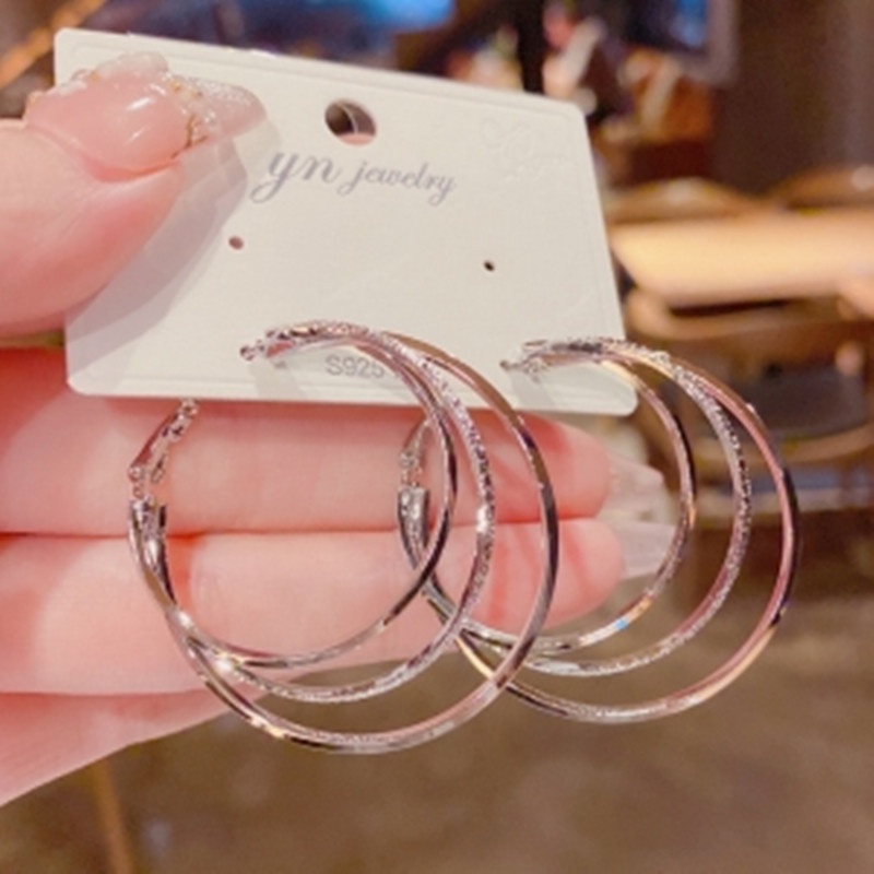 Anting Titanium Korea Bulat Besar 3 Layer Aksesoris Fashion Wanita Kualitas Terbaik ANT96