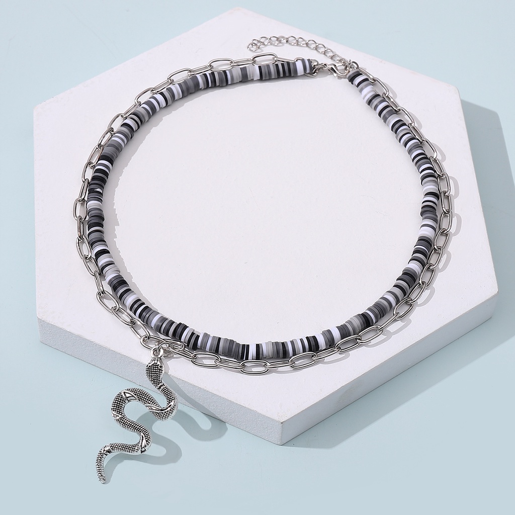 Kalung Rantai Choker Klavikula Liontin Ular Lapisan Ganda Gaya Retro Untuk Perhiasan Pria Dan Wanita