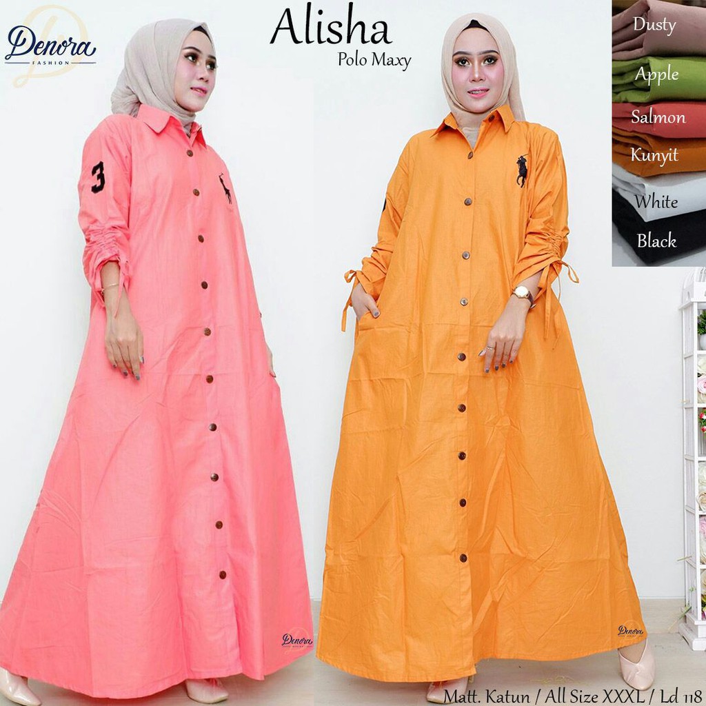 ALISHA MAXY - GAMIS MAXI POLO BORDIR LD 118 BESAR FIT XL-XXL - OKE BAGUS BUAT SANTAI WANITA MUSLIM