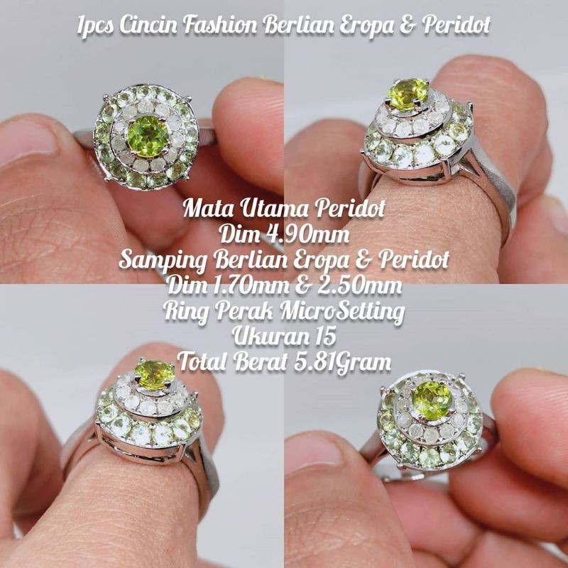 cincin wanita permata hijau peridot berlian eropa ikat perak batu asli peridot bkn zamrud