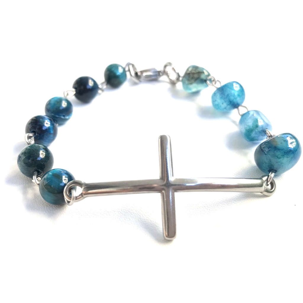 Gelang Pria Batu Alam Biru/Gelang Salib Pria/Gelang Pria Anti Karat/Gelang Salib Batu Alam/Gelang Sa