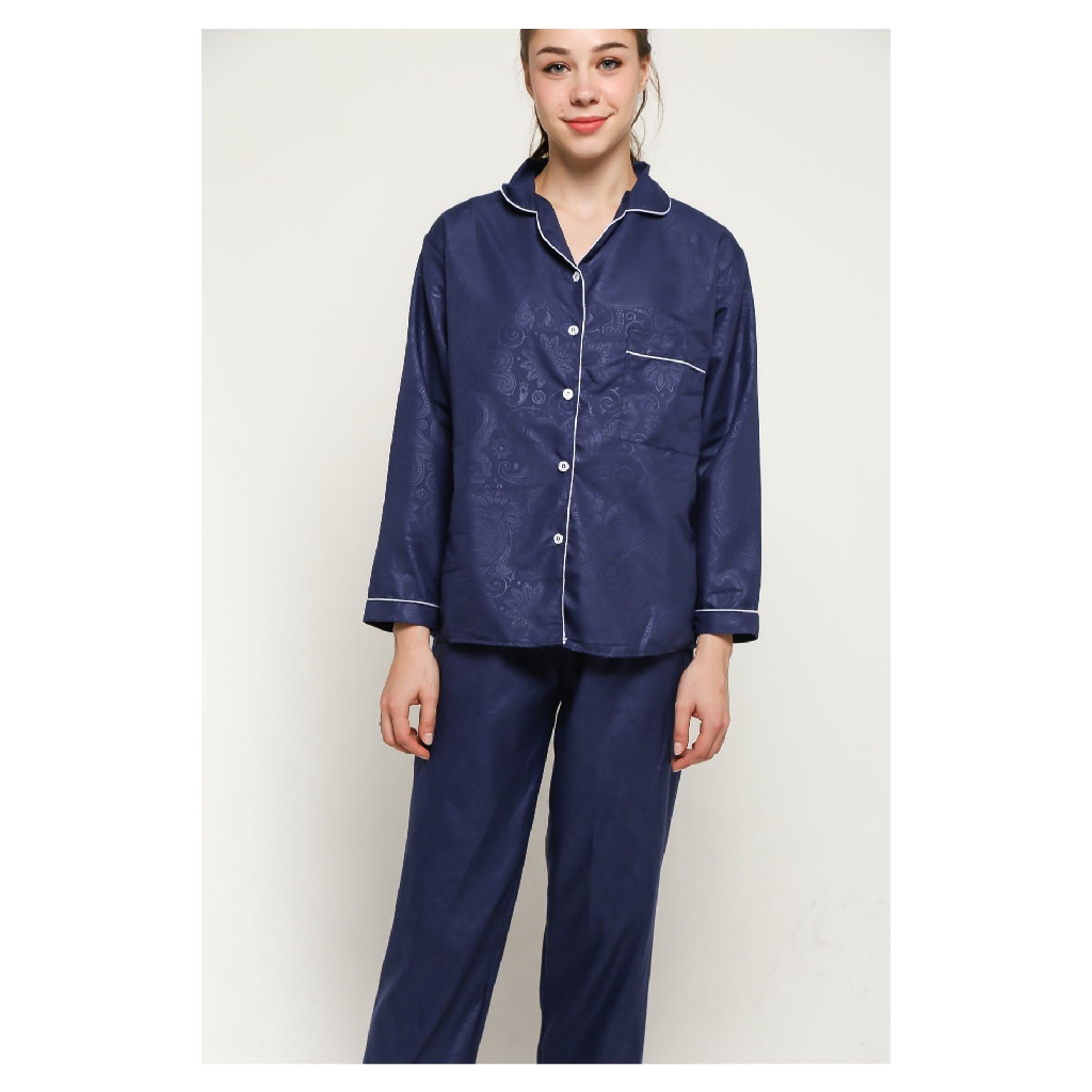 FortKlass Piyama Satin Embos Sleepwear Stelan Baju Tidur Lengan Panjang Celana Panjang-1