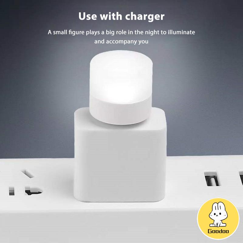 USB Plug Lamp Komputer Ponsel Lampu Pengisian Daya LED Pelindung Mata Lampu Baca Lampu Malam Bulat Kecil -Doo