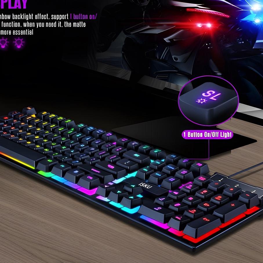 ♣ 【BISA COD】ISKU keyboard komputer pc laptop gaming full set RGB/kibort komputer pc murah/keyboard d
