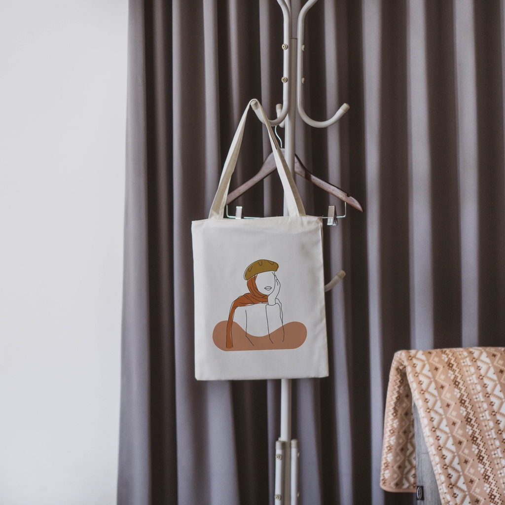 Sevine Tote Bag Resleting Tas Wanita Totebag Aesthetic Nordic Line Art Series - LN