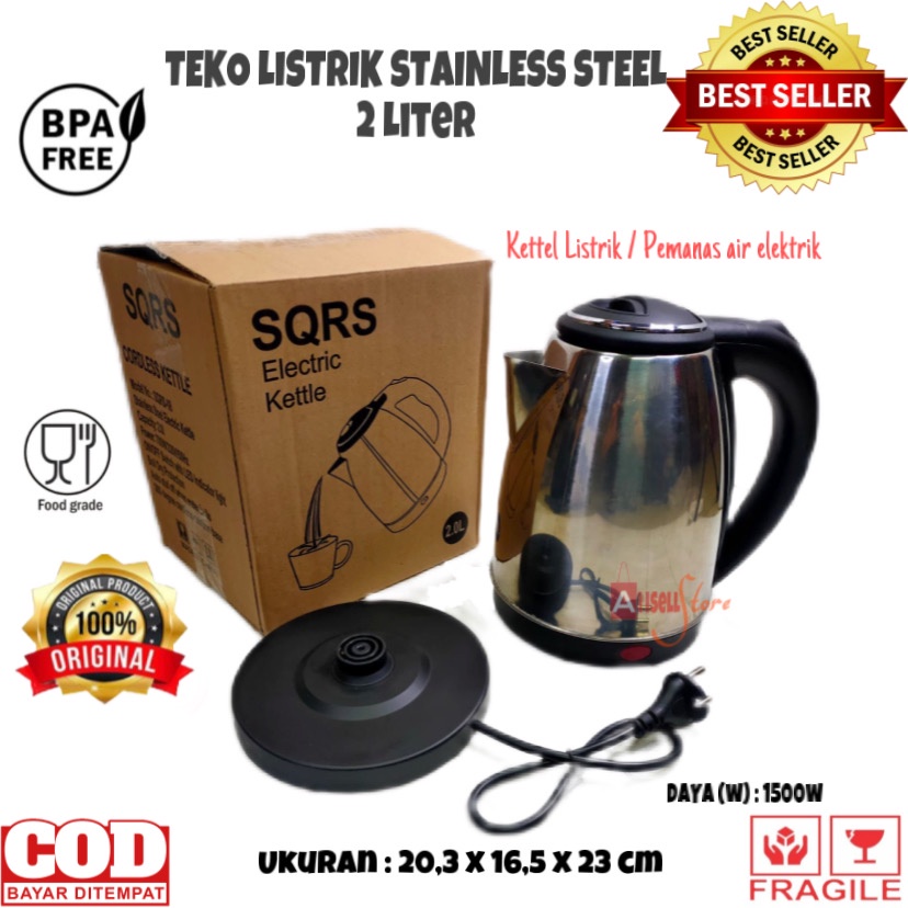 ( BISA COD ) PROMO TEKO LISTRIK STAINLESS STEEL 2 LITER / PEMANAS AIR PERALATAN DAPUR ALAT MASAK / KITCHEN TOOLS ELECTRIC / PEMANAS AIR SEPERTI DIHOTEL