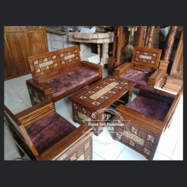 Meja kursi tamu Kayu jati mebel jepara + busa dudukan