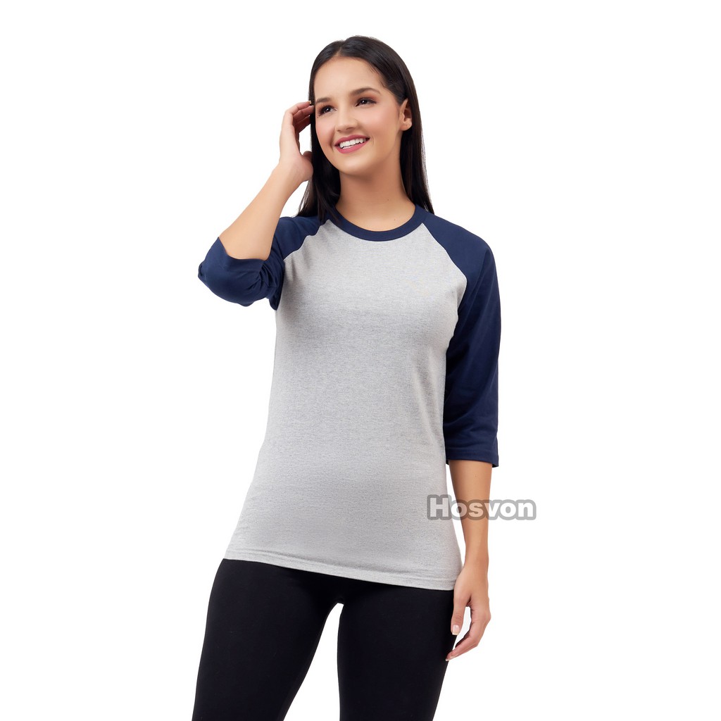 ABU MISTY - NAVY Raglan Lengan 3/4 COTTON COMBED 20s (PRIA &amp; WANITA)