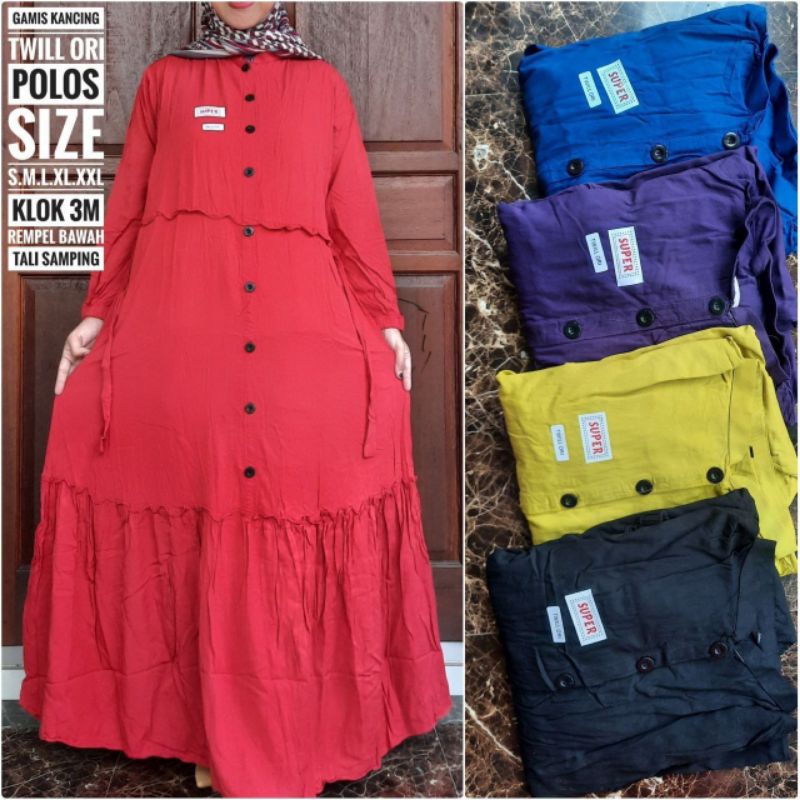 Gamis Twill Ori Polos Rempel Bawah Tali Samping