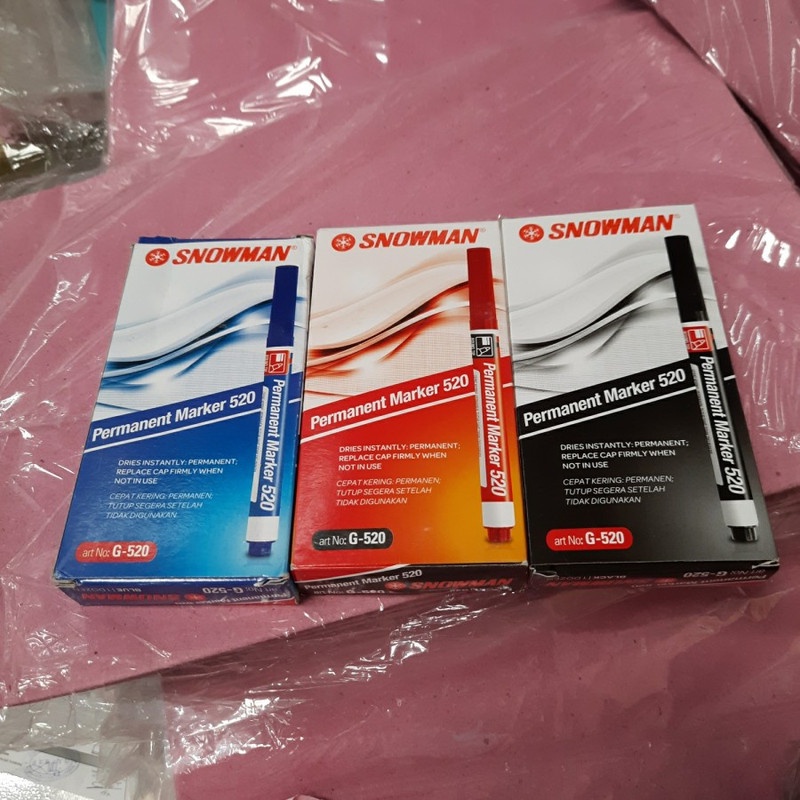 1 LUSIN Spidol Snowman Kecil Permanen 520 Hitam Merah Biru - 1 Pack Isi 12 Buah