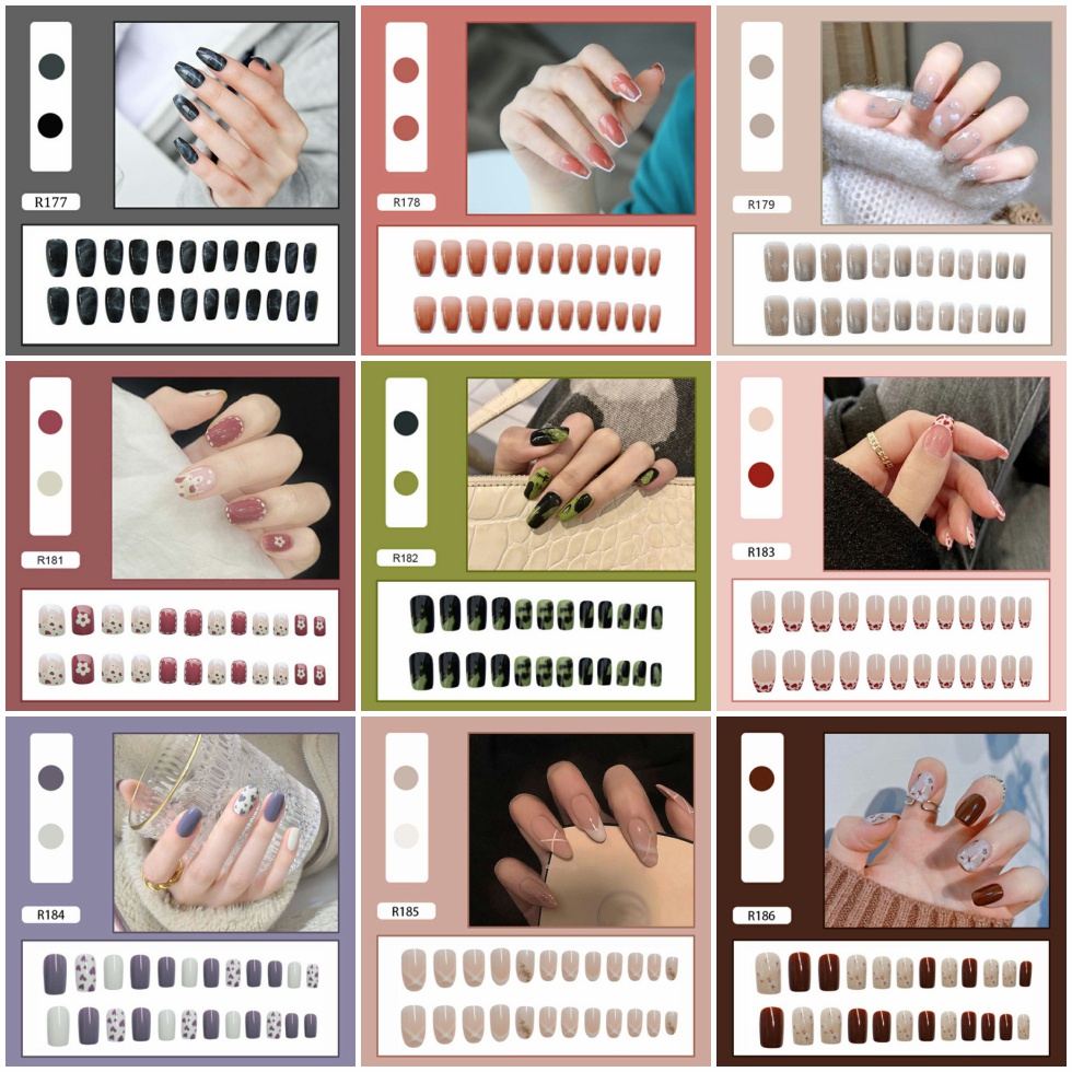 24pcs / Set stiker kuku palsu anti nail air 3d imlek kuku palsu murah pengantin panjang pendek anak bening polos wedding kaki manikur set nail sticker art