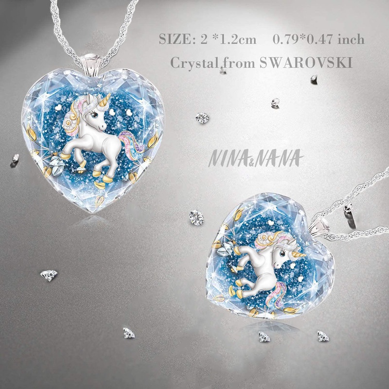 Kalung Dengan Liontin Unicorn Aksen Kristal Warna Biru Untuk Wanita