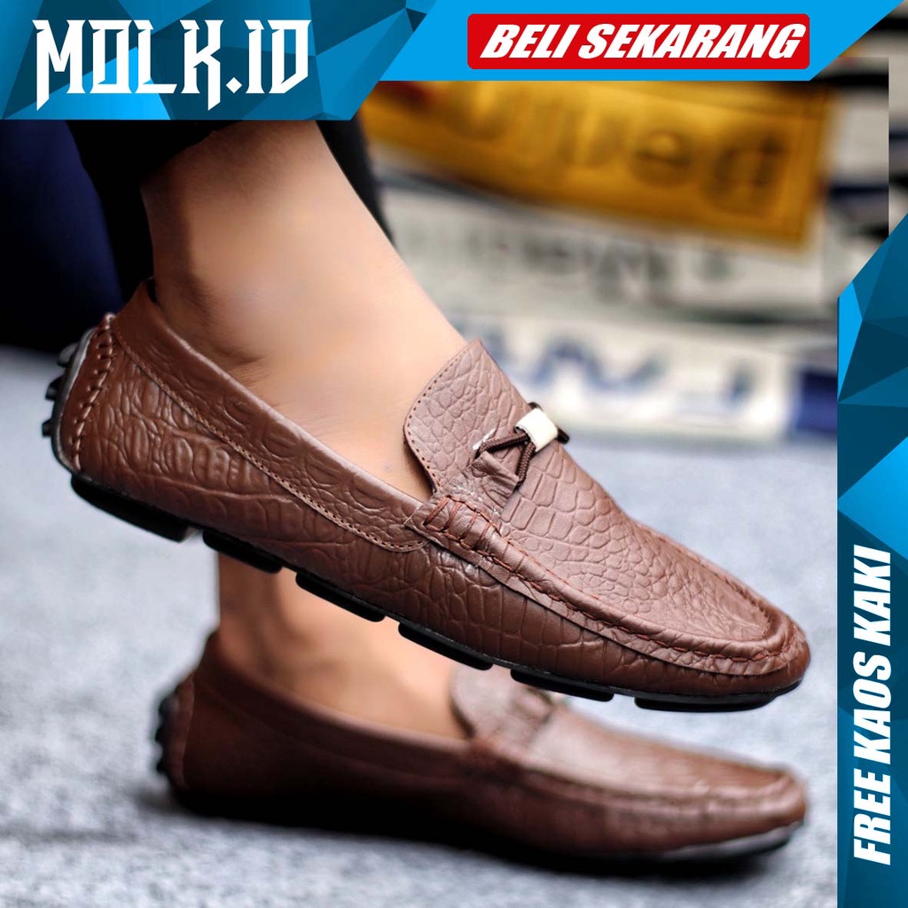 MOLK|Sepatu Kasual Slip On pria Kulit Asli Selop Slop Kerja Santai Kuliah Semi Formal Footwear
