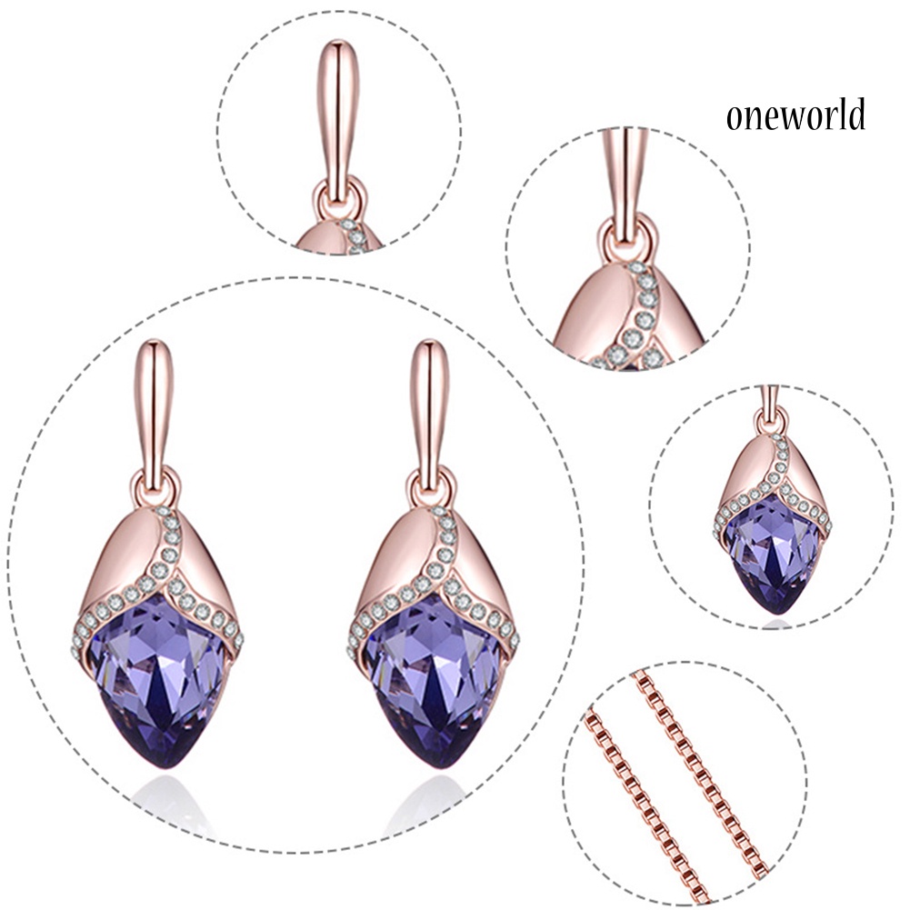 OW@ Marquise Shape Rhinestone Pendant Necklace Ear Stud Earrings Women Jewelry Set