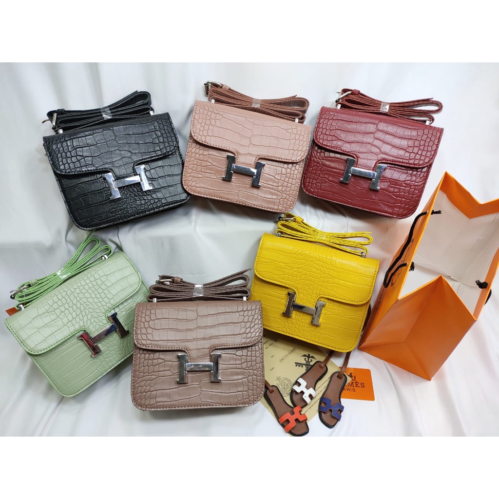 TAS WANITA CONSTANCE CROCO SLIPPERS CROME 19CM FREE PAPERBAG, BILL & SERTY