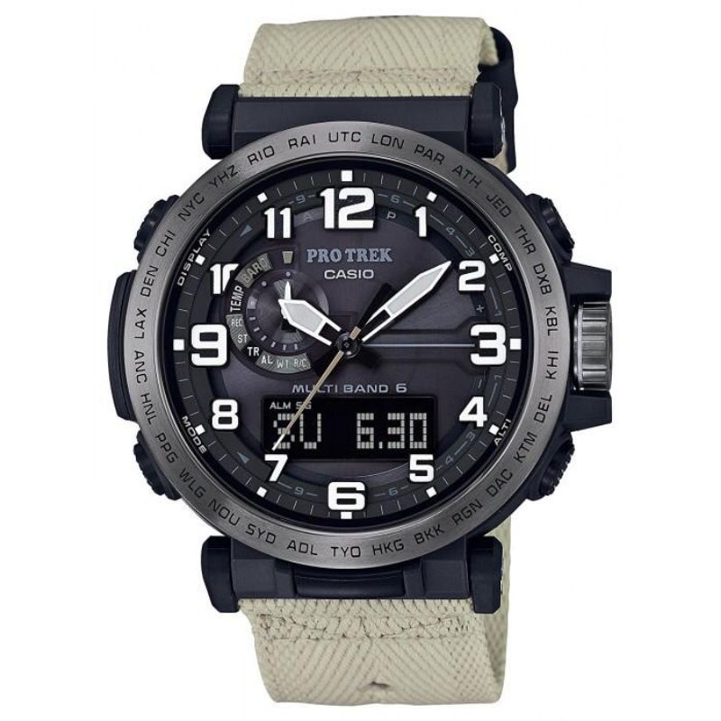 Jam Tangan Pria Casio Protrek / Pro Trek PRW 6600 Strap Kanvas / Rubber Sporty Outdoor Anti Air