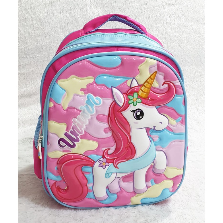 PROMO TTAS RANSEL ANAK SEKOLAH TK PEREMPUAN CANTIK GAMBAR PUTRI SALJU  DAN KUDA PONY TIMBUL GLOSSY 3Resleting IMPORT ( Lily 13&quot; )