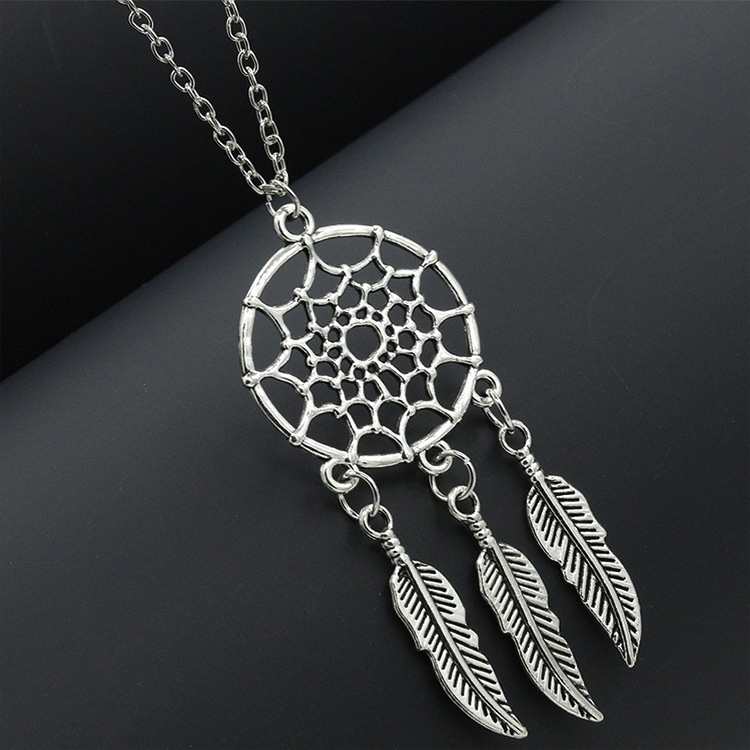 Eropa dan Amerika Bohemian gaya etnik rumbai bulu kalung dream catcher pendant hollow-out elegan kal