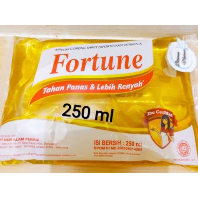 MINYAK GORENG/FORTUNE 250ML/MINYAK GORENG MURAH/MINYAK GORENG KEMASAN/FORTUNE BANTAL/KEMASAN250ML