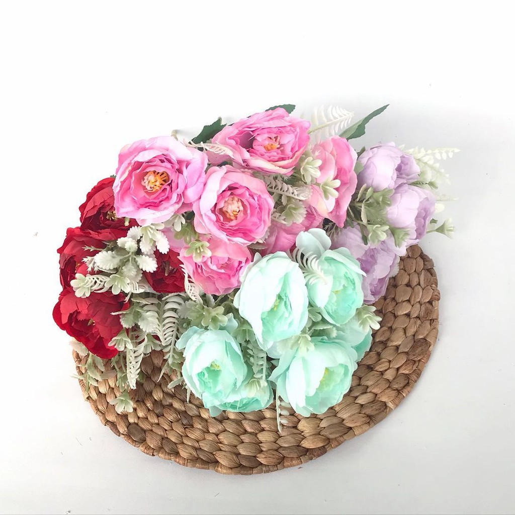 BUNGA TANGKAI MAWAR CENTIFOLIA - rose peony ranuculus tosca ungu pink merah bunga artificial palsu-1